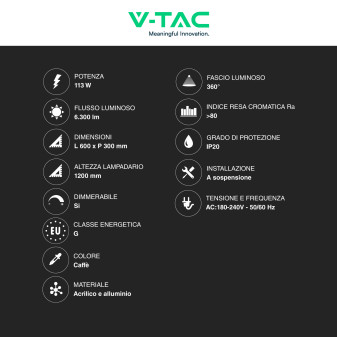 VT-101-2D Lampadario LED a Sospensione 113W SMD Caffè V-Tac