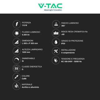 VT-101-2D Lampadario LED a Sospensione 113W SMD Caffè V-Tac