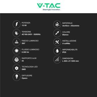 VT-101-2D Lampadario LED a Sospensione 113W SMD Bianco V-Tac