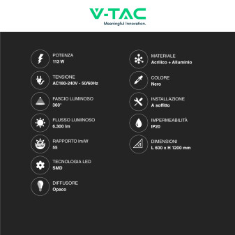 VT-101-2D Lampadario LED a Sospensione 113W SMD Nero V-Tac
