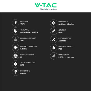 VT-101-2D Lampadario LED a Sospensione 113W SMD Nero V-Tac