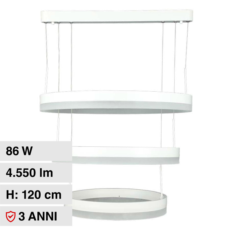 VT-82-3D Lampadario LED a Sospensione 86W SMD Bianco V-Tac
