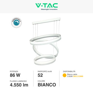 VT-82-3D Lampadario LED a Sospensione 86W SMD Bianco V-Tac