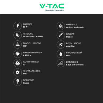VT-82-3D Lampadario LED a Sospensione 86W SMD Bianco V-Tac