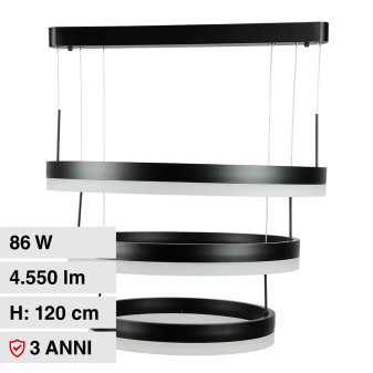 VT-82-3D Lampadario LED a Sospensione 86W SMD Nero V-Tac