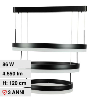 VT-82-3D Lampadario LED a Sospensione 86W SMD Nero V-Tac