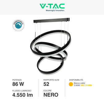 VT-82-3D Lampadario LED a Sospensione 86W SMD Nero V-Tac