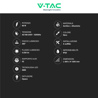 VT-82-3D Lampadario LED a Sospensione 86W SMD Nero V-Tac