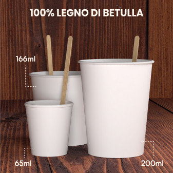 100 Palettine da Caffè Sigillate in Legno di Betulla Biodegradabile