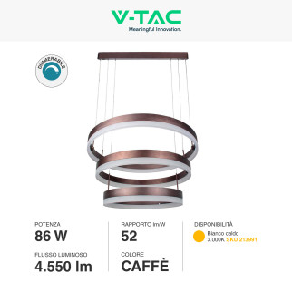 VT-82-3D Lampadario LED a Sospensione 86W SMD Caffè V-Tac