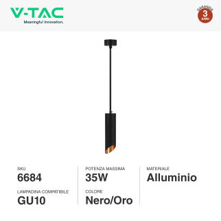 V-Tac VT-975 Lampadario a Sospensione con Portalampada Per GU10 in Alluminio Nero e Oro
