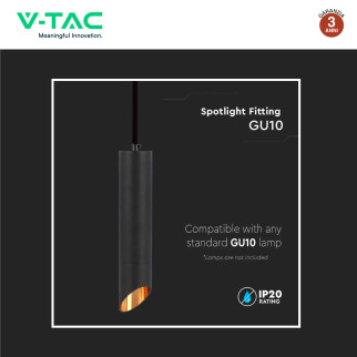 V-Tac VT-975 Lampadario a Sospensione con Portalampada Per GU10 in Alluminio Nero e Oro