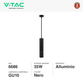 V-Tac VT-976 Lampadario a Sospensione con Portalampada Per GU10 in Alluminio Nero