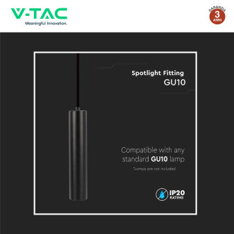 V-Tac VT-976 Lampadario a Sospensione con Portalampada Per GU10 in Alluminio Nero