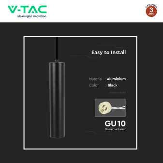 V-Tac VT-976 Lampadario a Sospensione con Portalampada Per GU10 in Alluminio Nero
