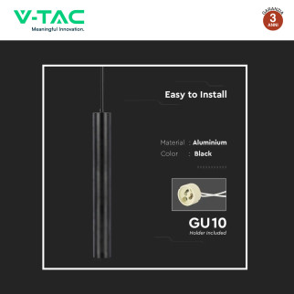 V-Tac VT-976 Lampadario e Portalampada Per GU10 in Alluminio Nero