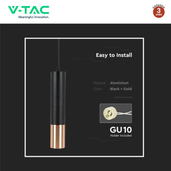 Lampadario in Alluminio Nero e Oro V-Tac VT-977