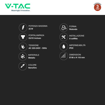 Portafaretto in Alluminio per Lampadine GU10 VT-978 V-Tac