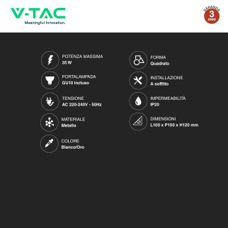 VT-979 Portafaretto in Alluminio per Lampadine GU10 V-Tac
