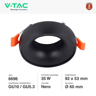 Portafaretto Rotondo Nero per GU10 GU5.3 VT-980 V-Tac