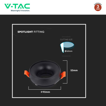 Portafaretto Rotondo Nero per GU10 GU5.3 VT-980 V-Tac