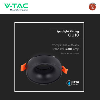 Portafaretto Rotondo Nero per GU10 GU5.3 VT-980 V-Tac