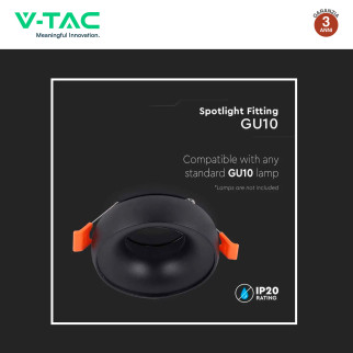 Portafaretto Rotondo Nero per GU10 GU5.3 VT-980 V-Tac