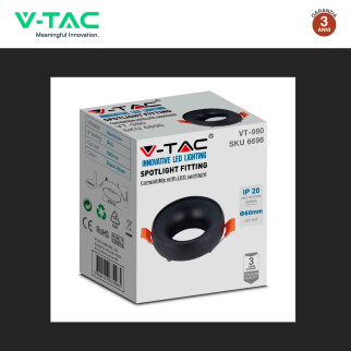 Portafaretto Rotondo Nero per GU10 GU5.3 VT-980 V-Tac