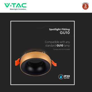 VT-980 Portafaretto Rotondo Oro e Nero per GU10 GU5.3 V-Tac