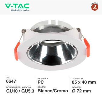 Portafaretto GU10 e GU5.3 (MR16) Bianco/Cromo V-Tac VT-931