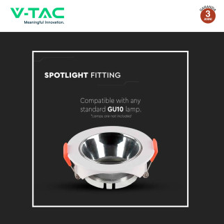 Portafaretto GU10 e GU5.3 (MR16) Bianco/Cromo V-Tac VT-931