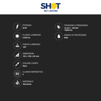 Bot Lighting Shot Faro LED 30W SMD IP65 Colore Nero