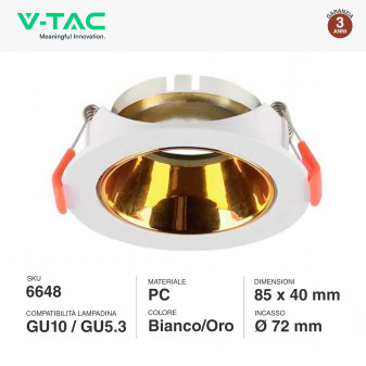 VT-931 Portafaretto Rotondo Bianco Oro per GU10 GU5.3 V-Tac