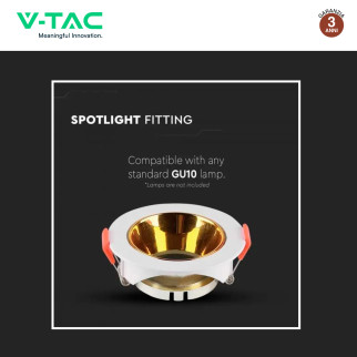 VT-931 Portafaretto Rotondo Bianco Oro per GU10 GU5.3 V-Tac