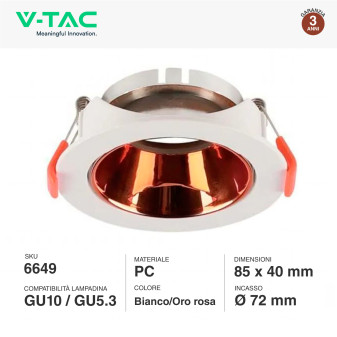 Portafaretto GU10 e GU5.3 (MR16) Bianco/Oro/Rosa V-Tac VT-931