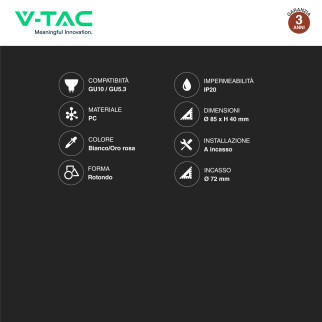 Portafaretto GU10 e GU5.3 (MR16) Bianco/Oro/Rosa V-Tac VT-931