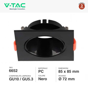 VT-932 Portafaretto Quadrato Nero per GU10 GU5.3 V-Tac