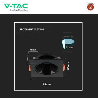 VT-932 Portafaretto Quadrato Nero per GU10 GU5.3 V-Tac