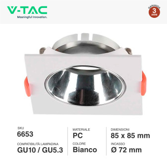 Portafaretto Quadrato da Incasso GU10/GU5.3 V-Tac VT-932