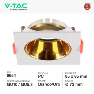 Portafaretto Quadrato Fisso Incasso Bianco Oro V-Tac VT-932