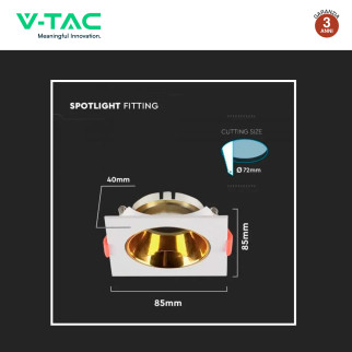 Portafaretto Quadrato Fisso Incasso Bianco Oro V-Tac VT-932