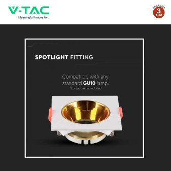 Portafaretto Quadrato Fisso Incasso Bianco Oro V-Tac VT-932