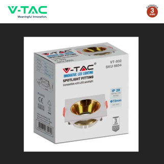 Portafaretto Quadrato Fisso Incasso Bianco Oro V-Tac VT-932