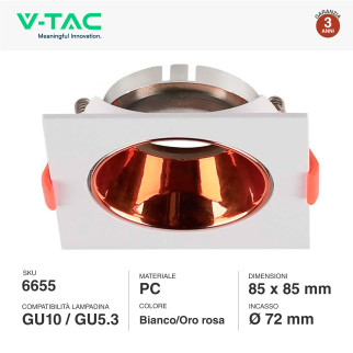 Portafaretto per GU10/GU5.3 Bianco e Oro Rosa V-Tac VT-932