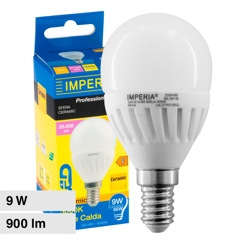 Lampadina LED E14 9W MiniGlobo G45 SMD Ceramic Pro Imperia