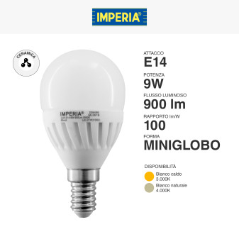 Lampadina LED E14 9W MiniGlobo G45 SMD Ceramic Pro Imperia