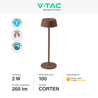 VT-7562 Lampada LED da Tavolo Touch Dimmerabile Corten V-Tac