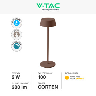 VT-7562 Lampada LED da Tavolo Touch Dimmerabile Corten V-Tac