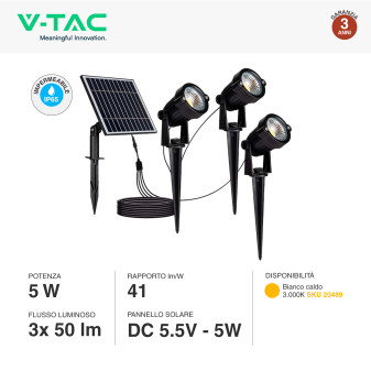VT-11032 Lampada LED Giardino 3x1,2W IP65 con Pannello V-Tac