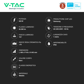 V-Tac Pro VT-44300 Faro LED 300W SMD IP65 Nero